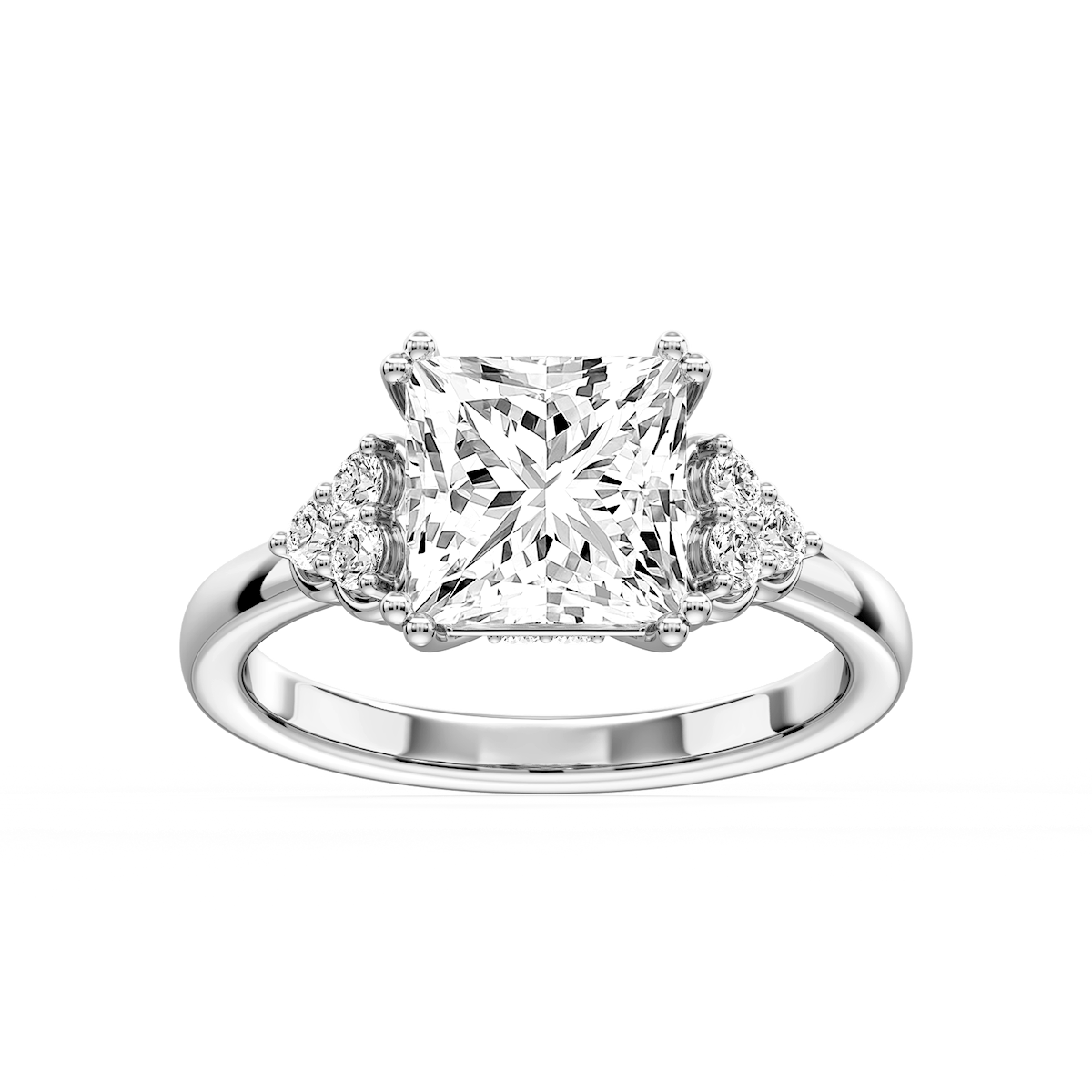 Viviana Cushion Lab Grown Diamond Double Prong Side Stone Engagement Ring