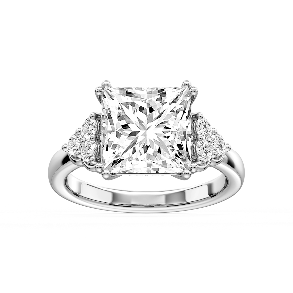 Viviana Cushion Lab Grown Diamond Double Prong Side Stone Engagement Ring
