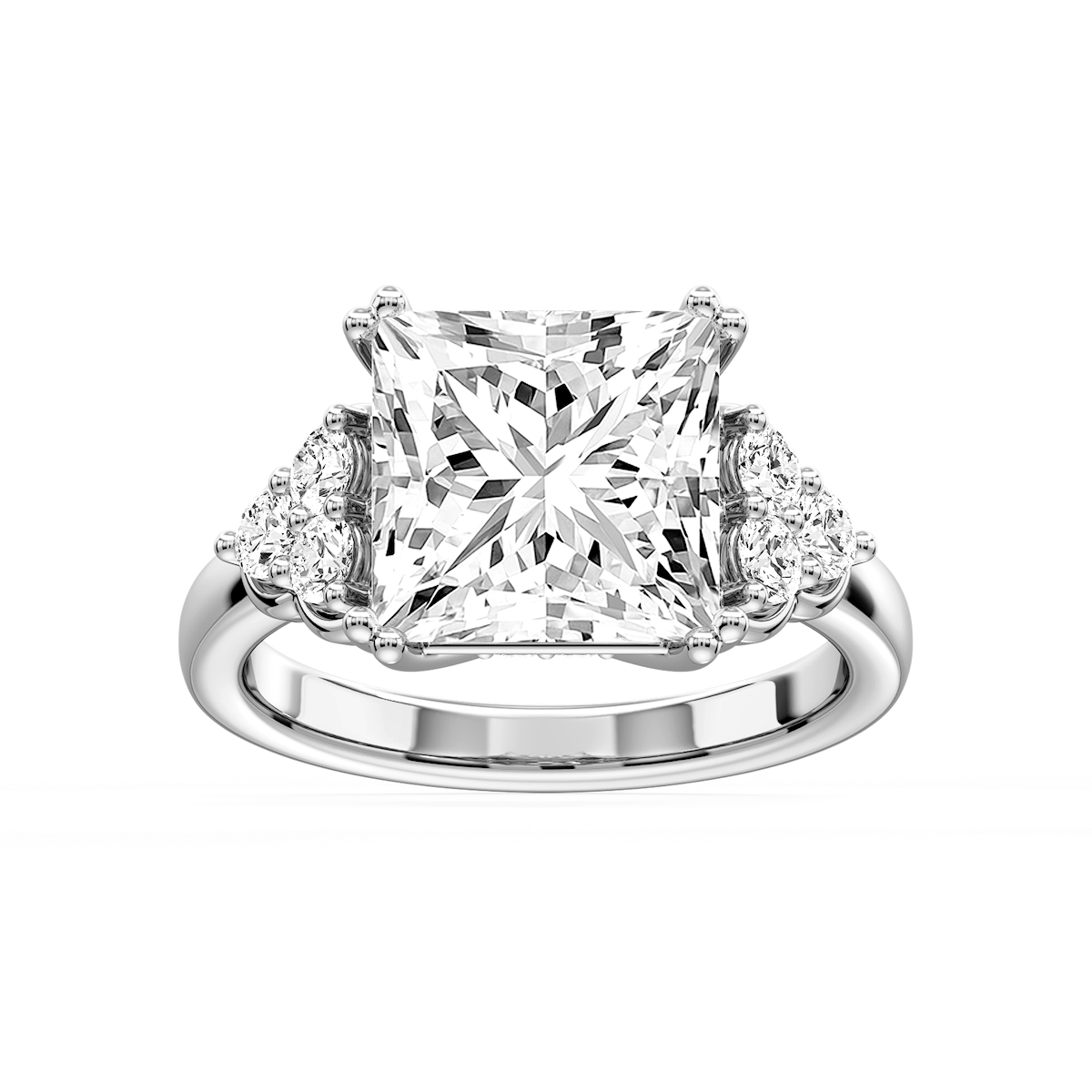 Viviana Cushion Lab Grown Diamond Double Prong Side Stone Engagement Ring