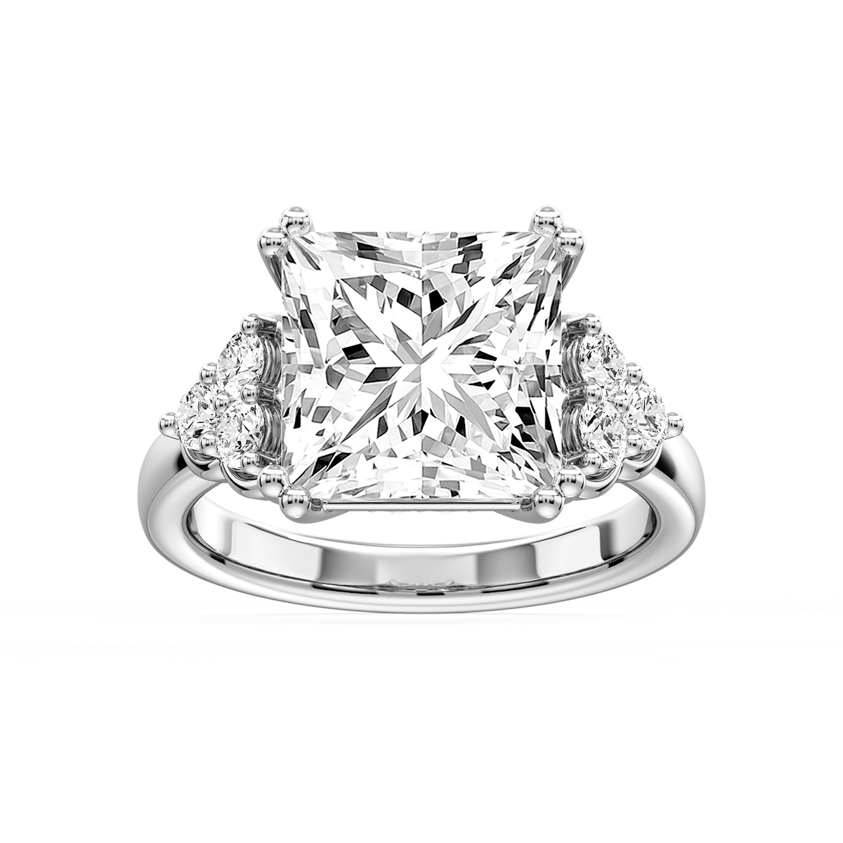 Viviana Cushion Lab Grown Diamond Double Prong Side Stone Engagement Ring