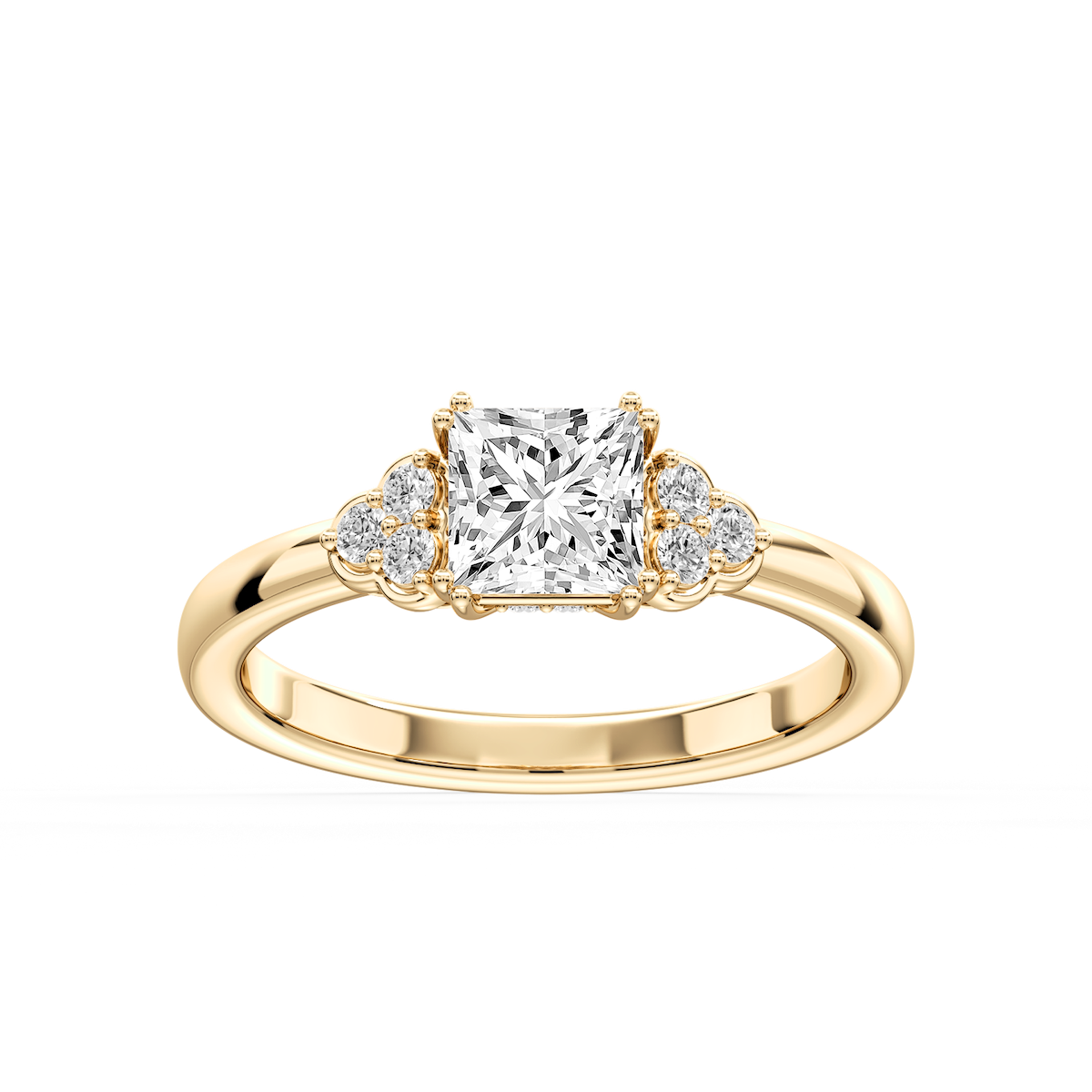Viviana Cushion Lab Grown Diamond Double Prong Side Stone Engagement Ring