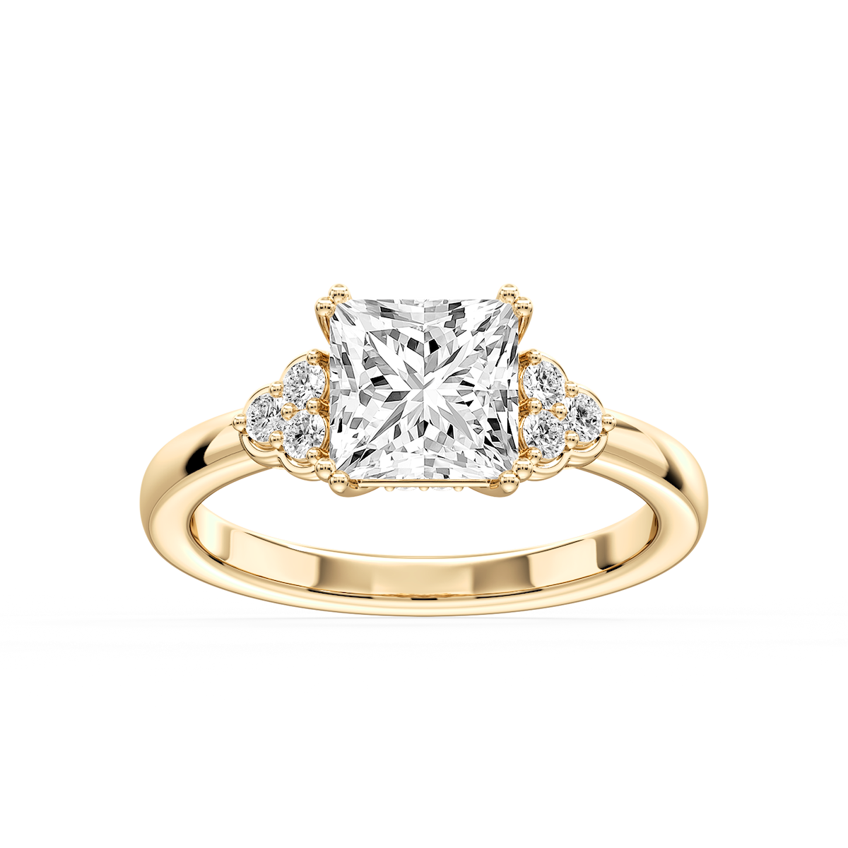Viviana Cushion Lab Grown Diamond Double Prong Side Stone Engagement Ring