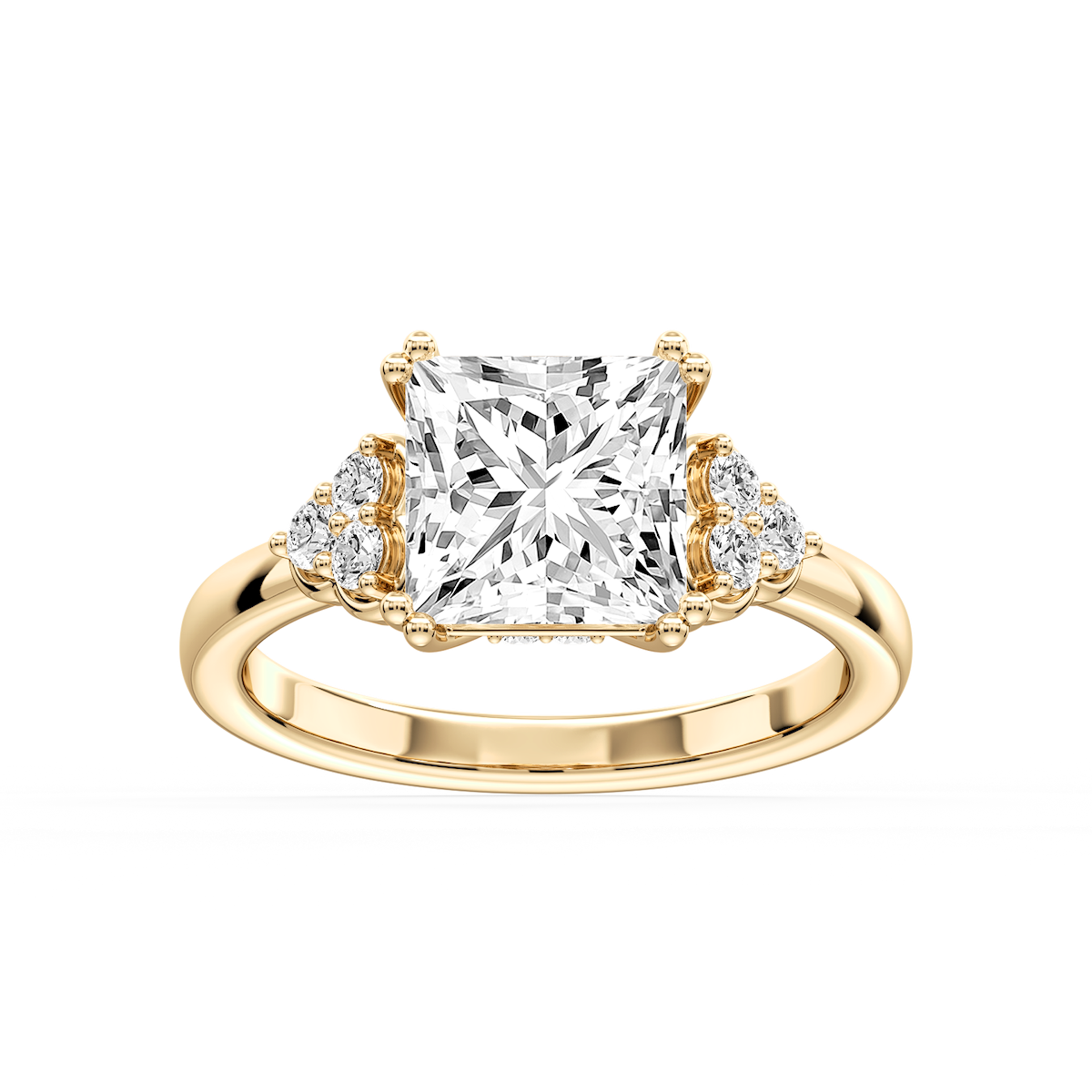 Viviana Cushion Lab Grown Diamond Double Prong Side Stone Engagement Ring