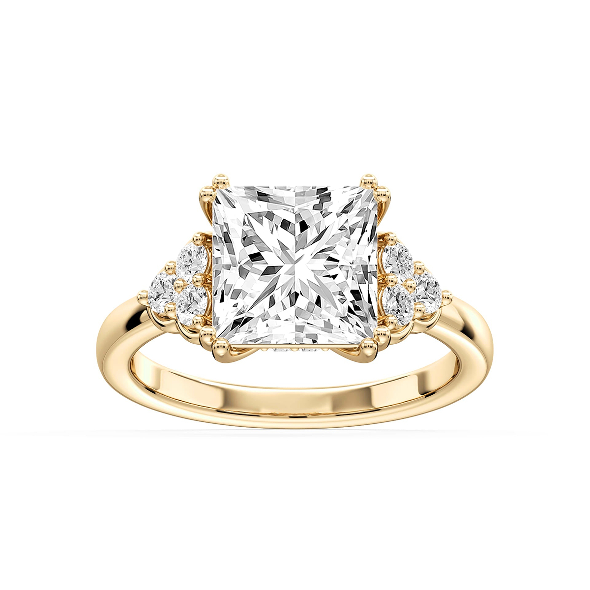 Viviana Cushion Lab Grown Diamond Double Prong Side Stone Engagement Ring