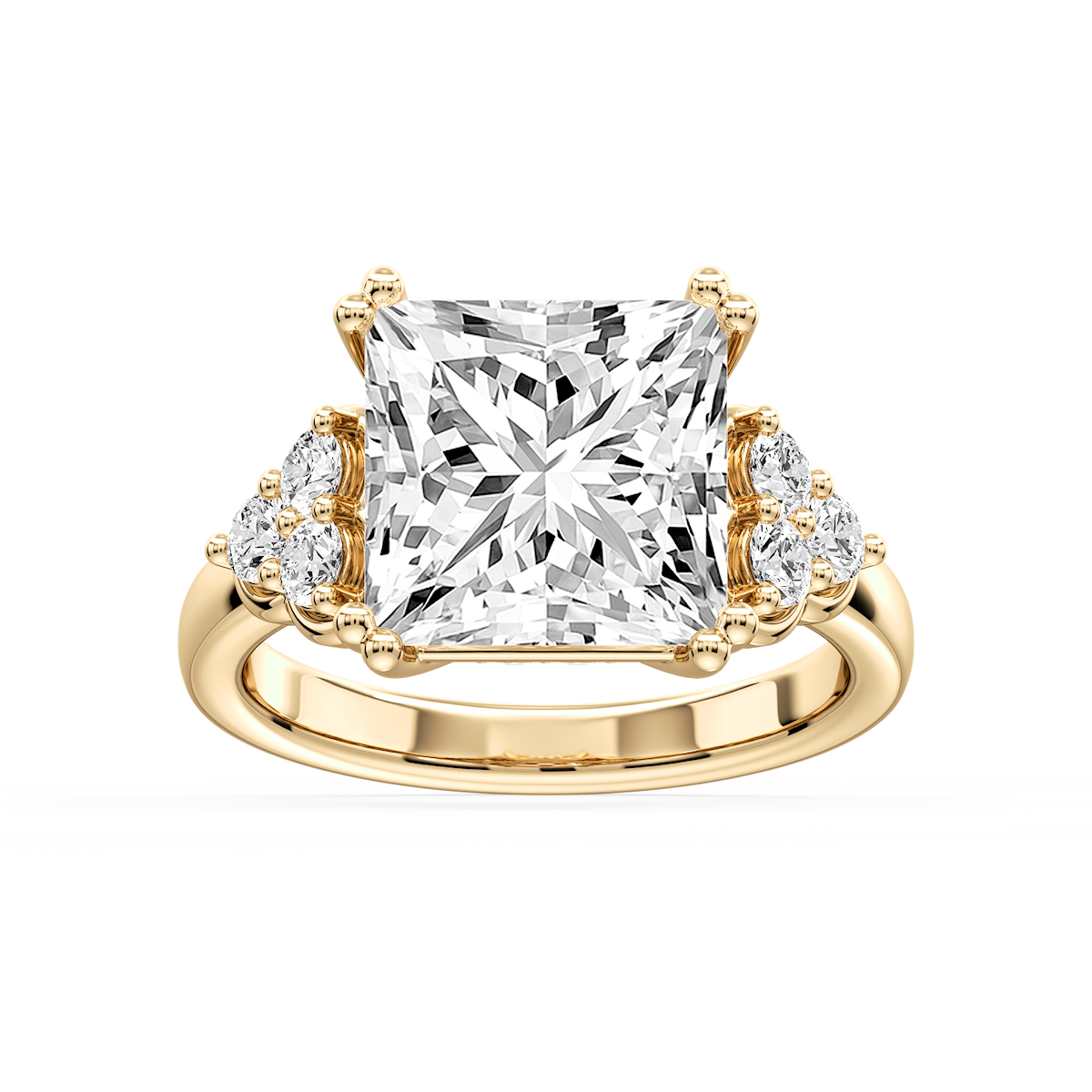 Viviana Cushion Lab Grown Diamond Double Prong Side Stone Engagement Ring