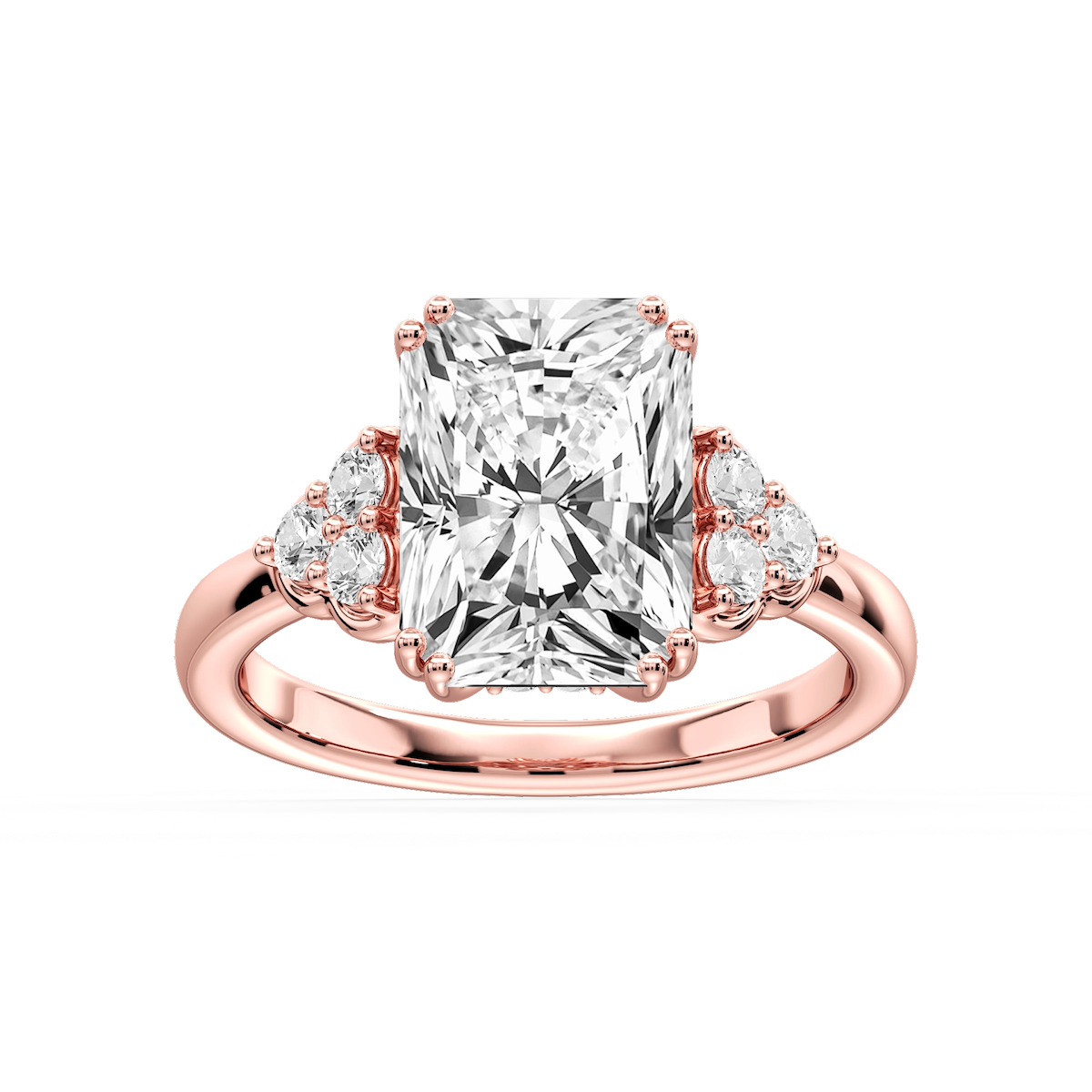 Viviana Radiant Lab Grown Diamond Double Prong Side Stone Engagement Ring