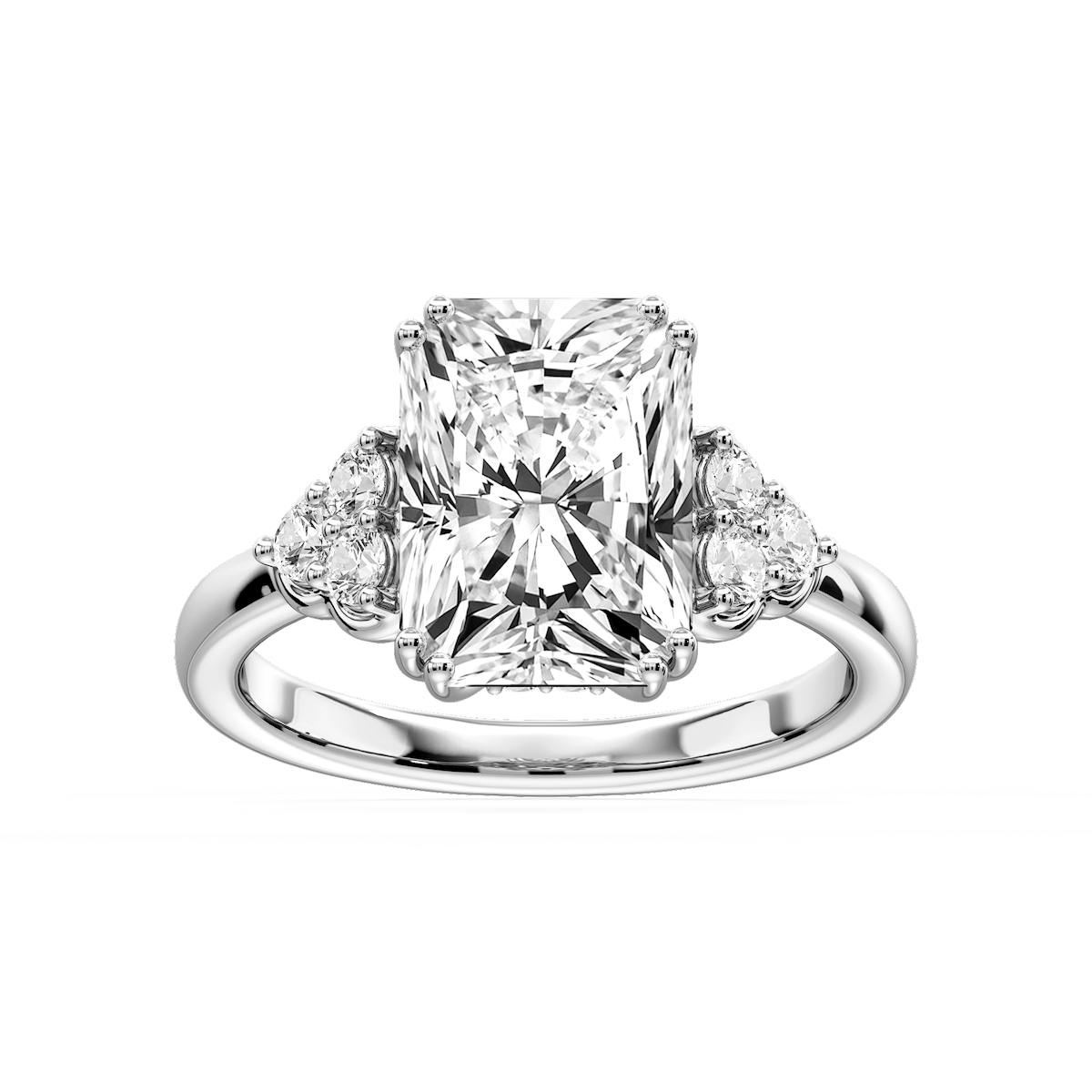 Viviana Radiant Lab Grown Diamond Double Prong Side Stone Engagement Ring