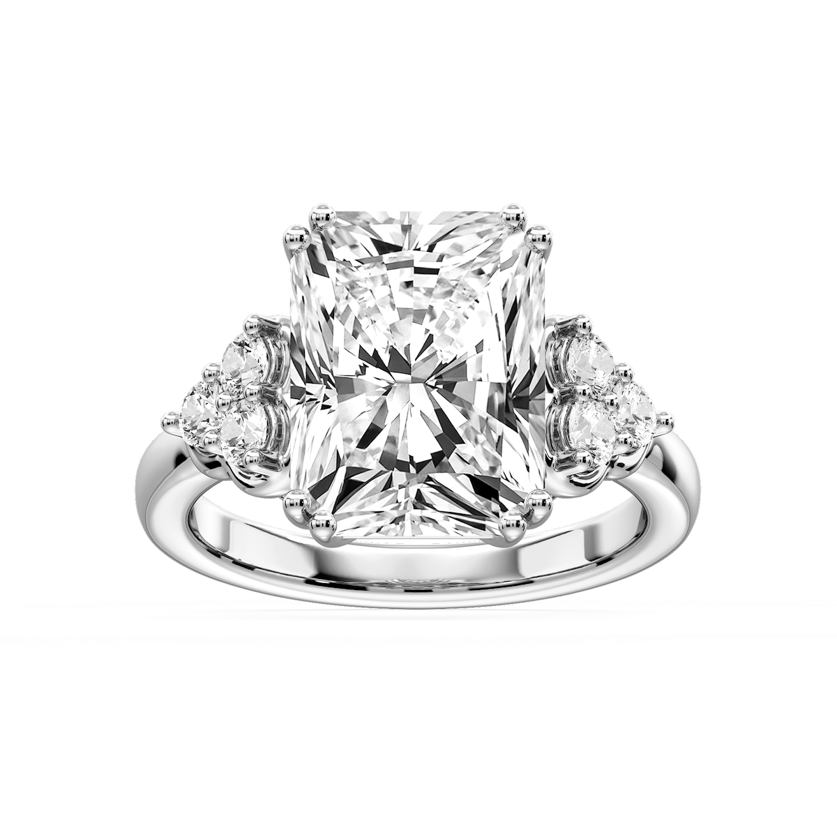 Viviana Radiant Lab Grown Diamond Double Prong Side Stone Engagement Ring