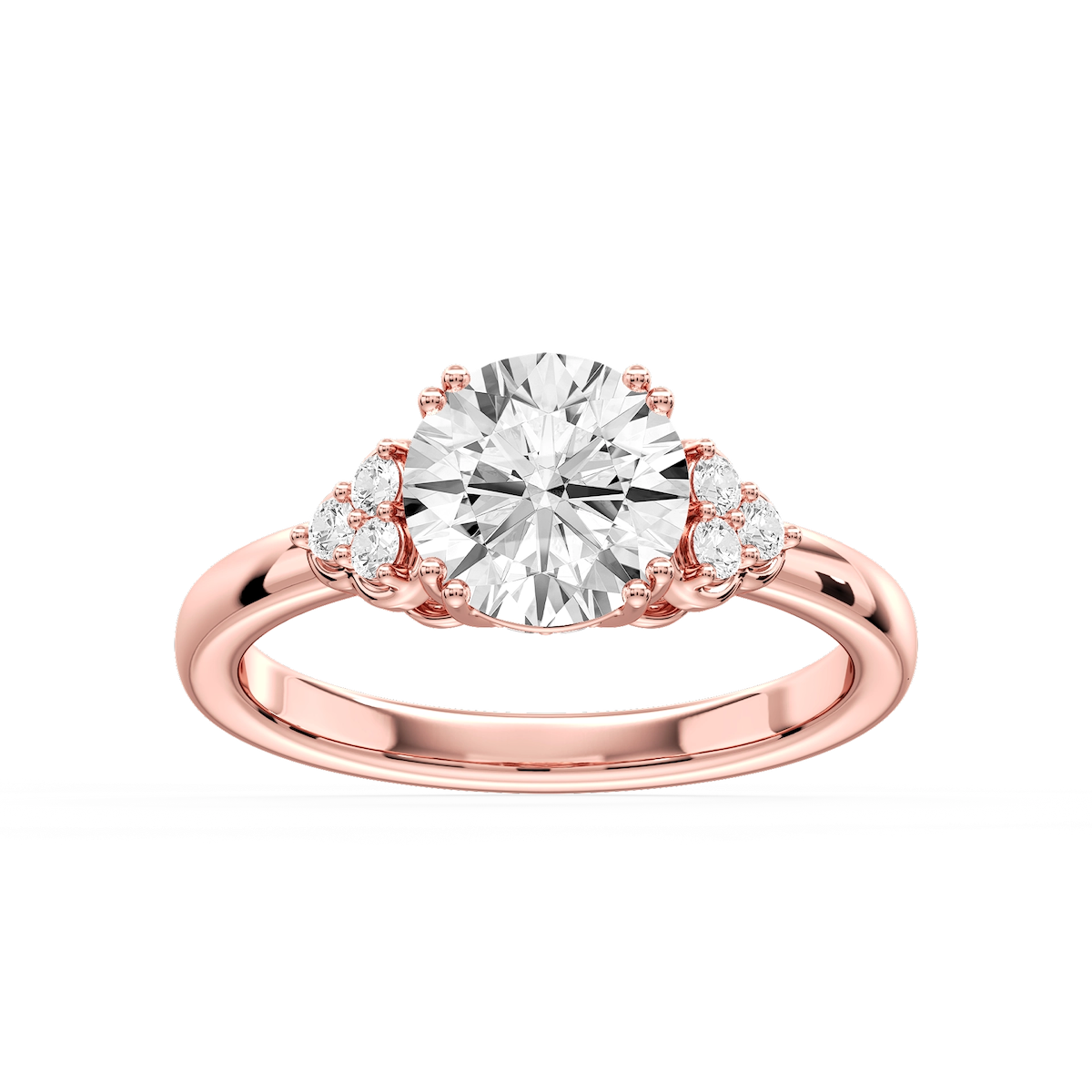 Viviana Round Lab Grown Diamond Double Prong Side Stone Engagement Ring