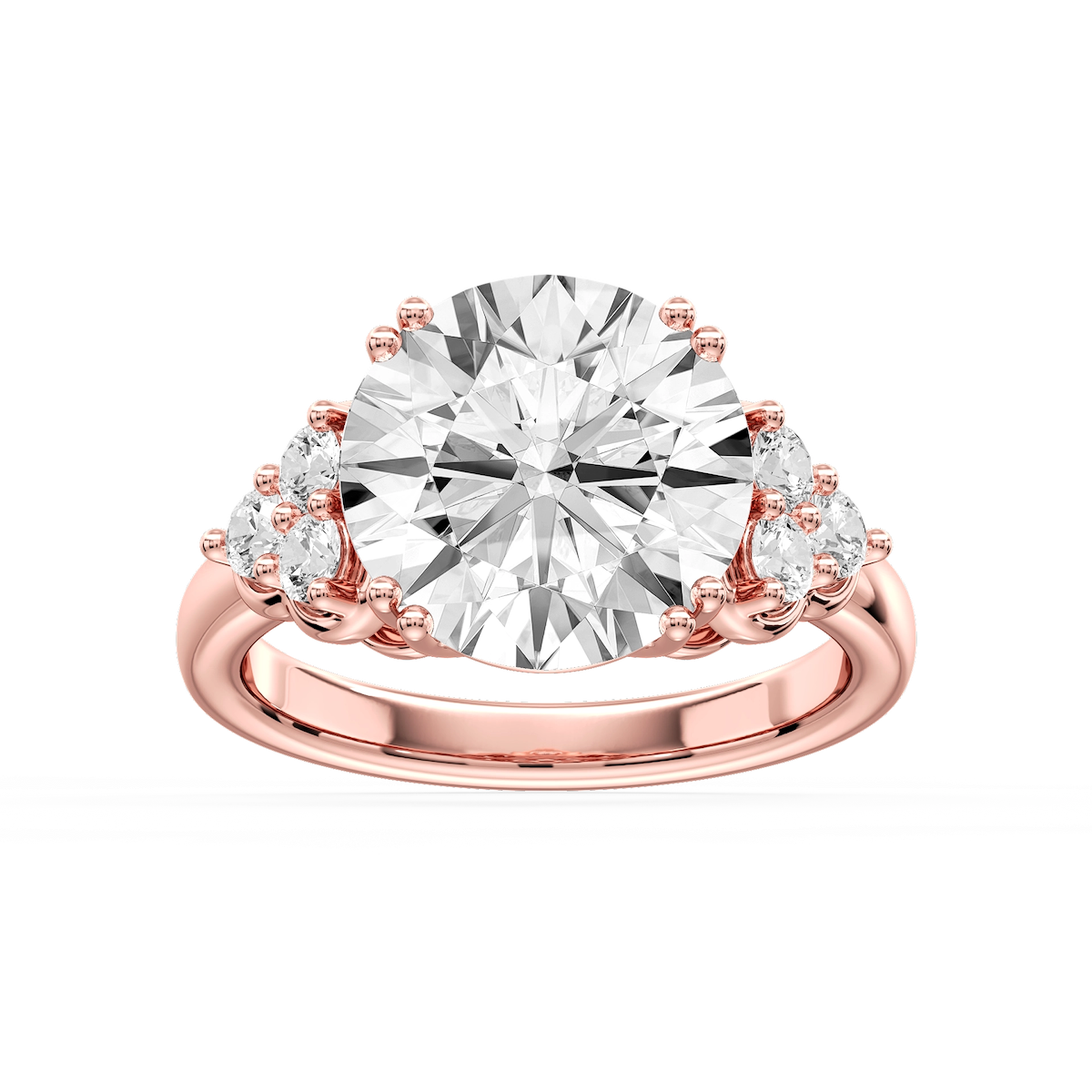 Viviana Round Lab Grown Diamond Double Prong Side Stone Engagement Ring