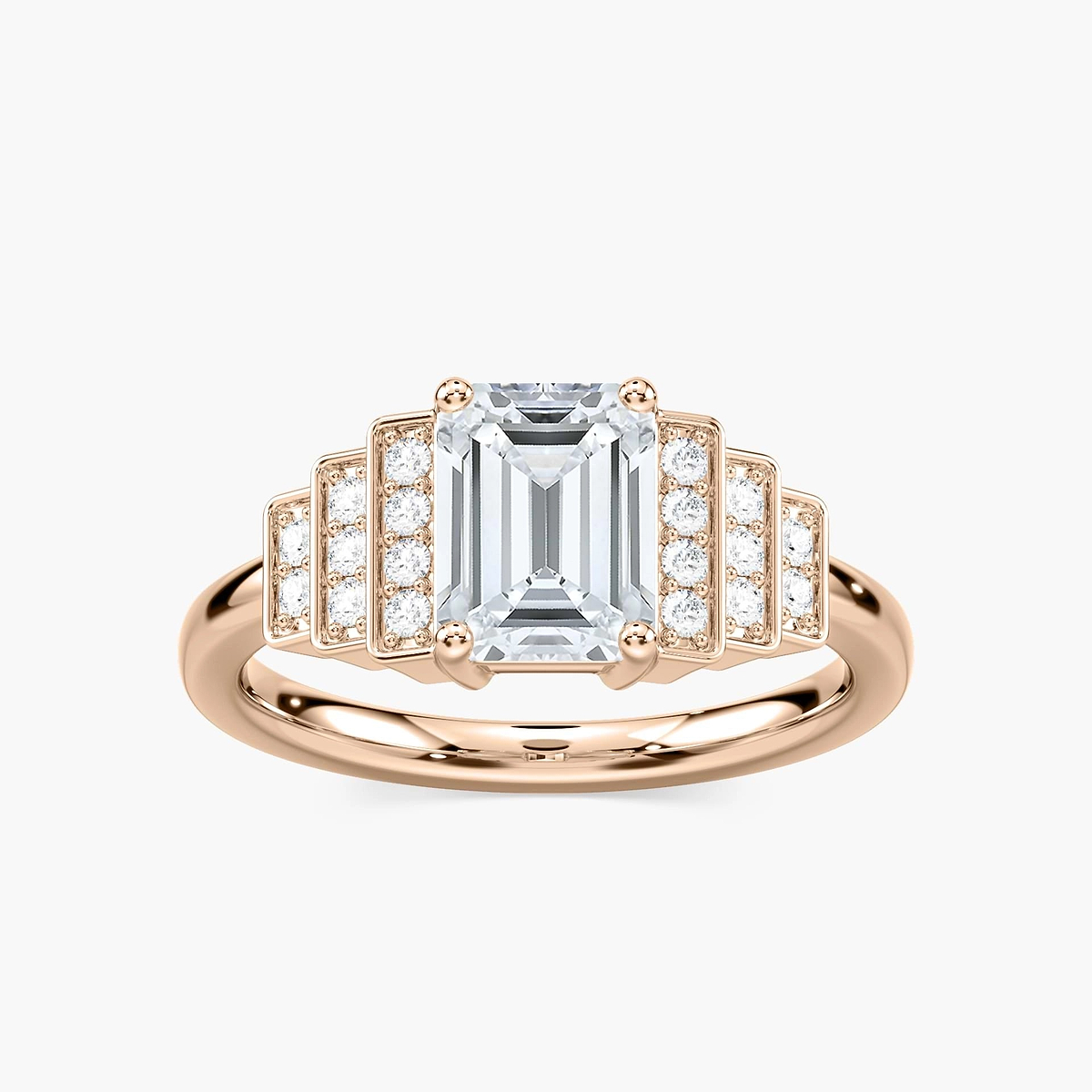 Vivienne Emerald Lab Grown Diamond Vintage Antique Side Stone Engagement Ring