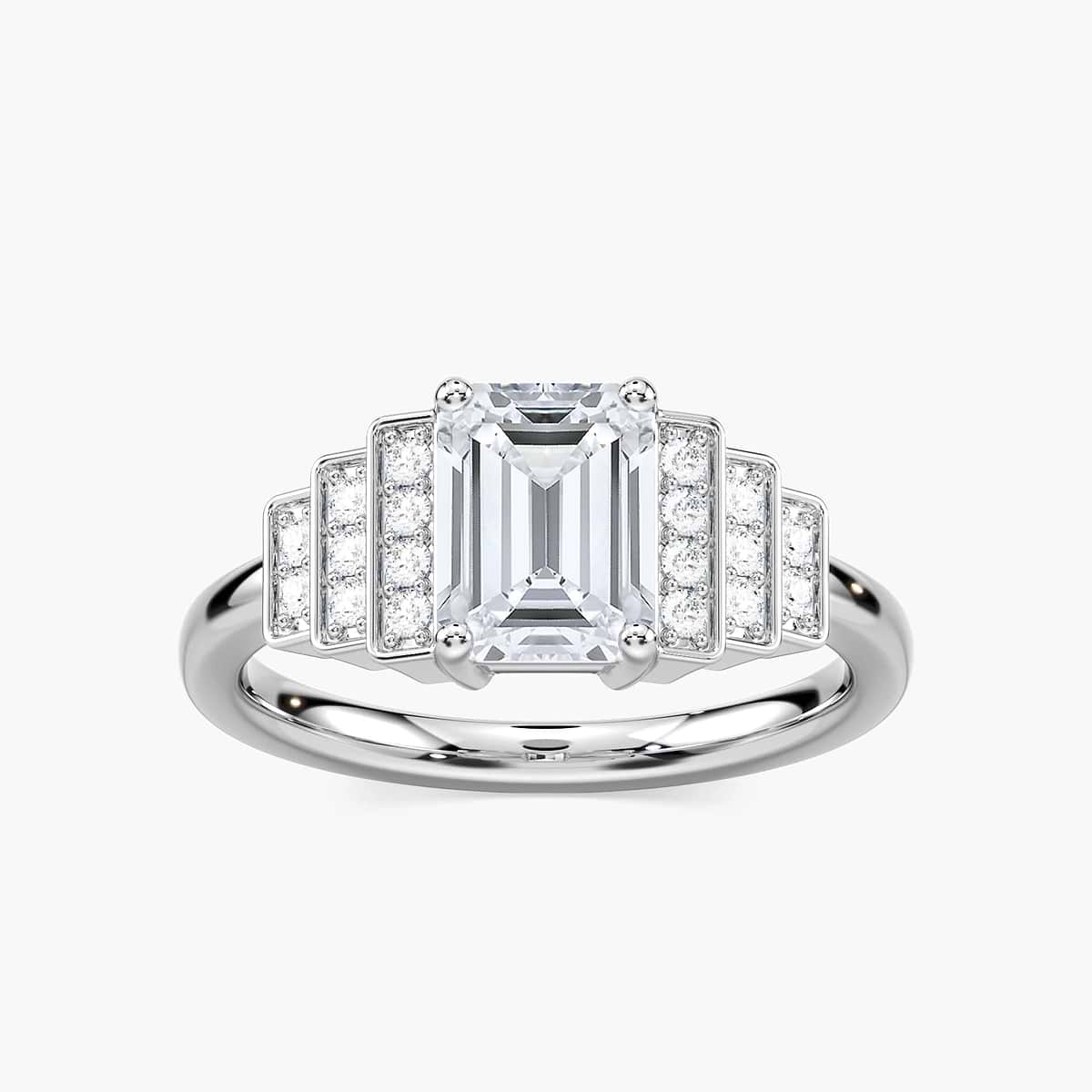 Vivienne Emerald Lab Grown Diamond Vintage Antique Side Stone Engagement Ring