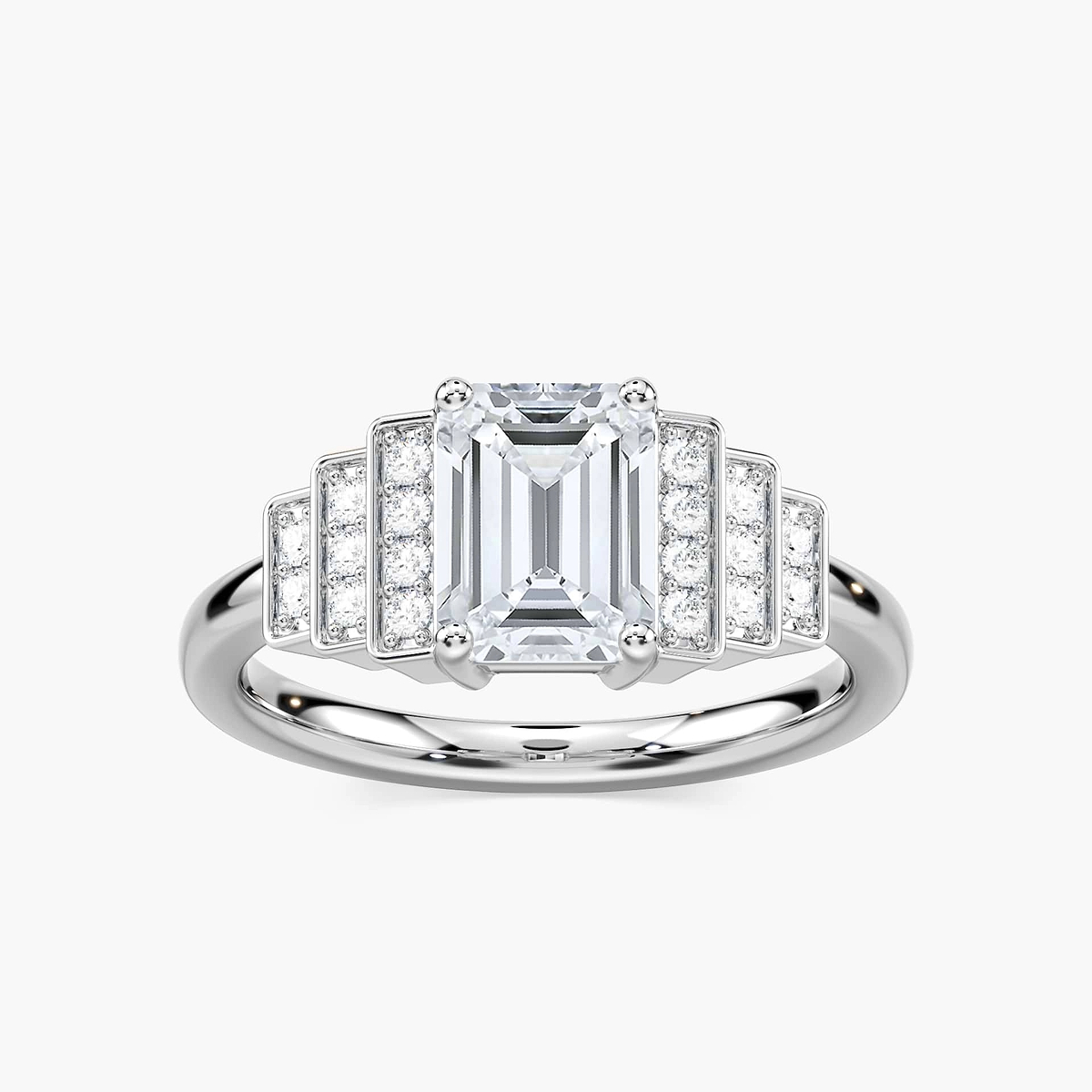 Vivienne Emerald Lab Grown Diamond Vintage Antique Side Stone Engagement Ring