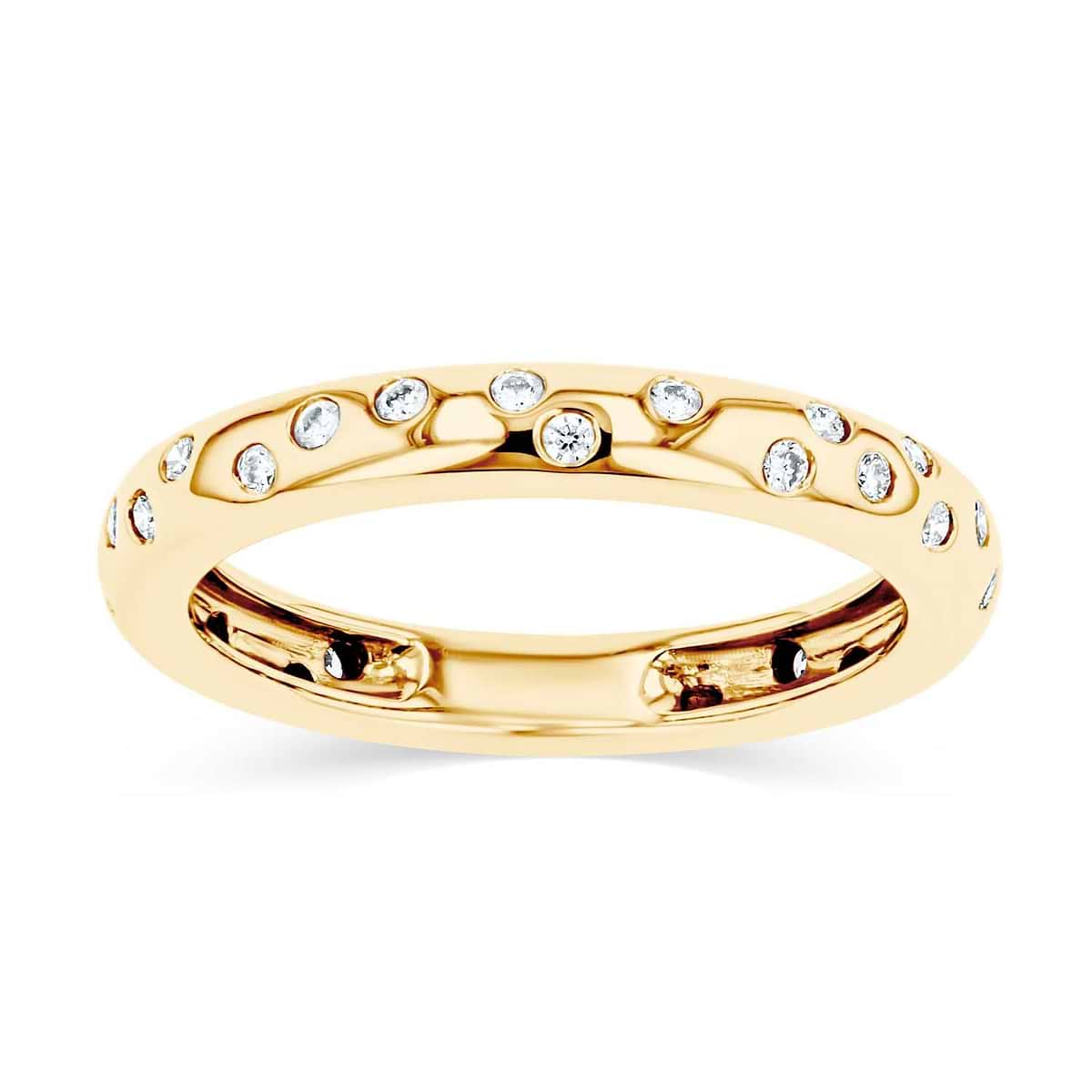 Shown in 14K Yellow Gold|scattered eternity lab grown diamond band in 14k yellow gold metal