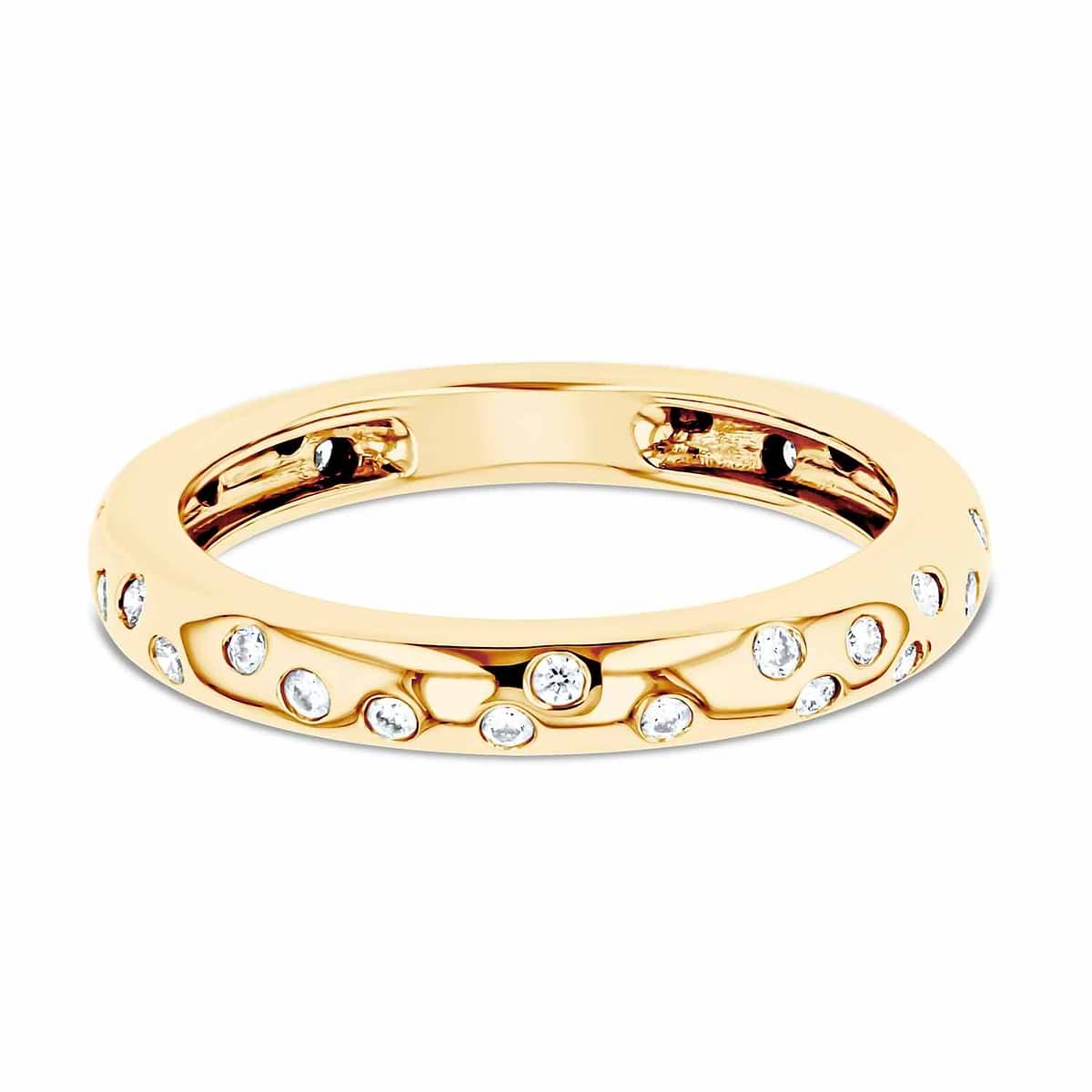 Shown in 14K Yellow Gold|scattered eternity lab grown diamond band in 14k yellow gold metal