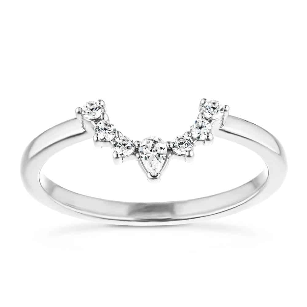The Camilla Band in recycled 14k white gold | Curved diamond wedding band to match a solitaire engagement ring