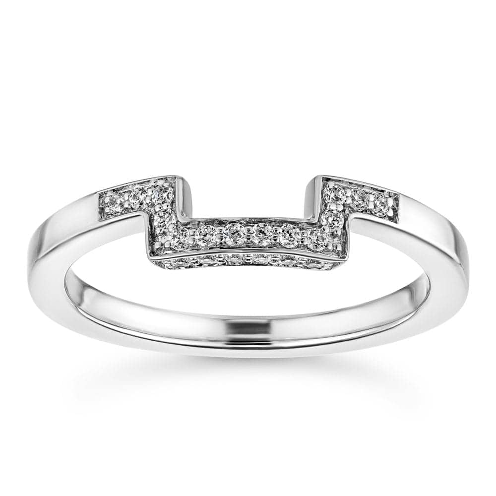 Curved wedding band with accenting diamonds made to fit the Cherish Engagement Ring in recycled 14K white gold | Curved wedding band with accenting diamonds made to fit the Cherish Engagement Ring in recycled 14K white gold