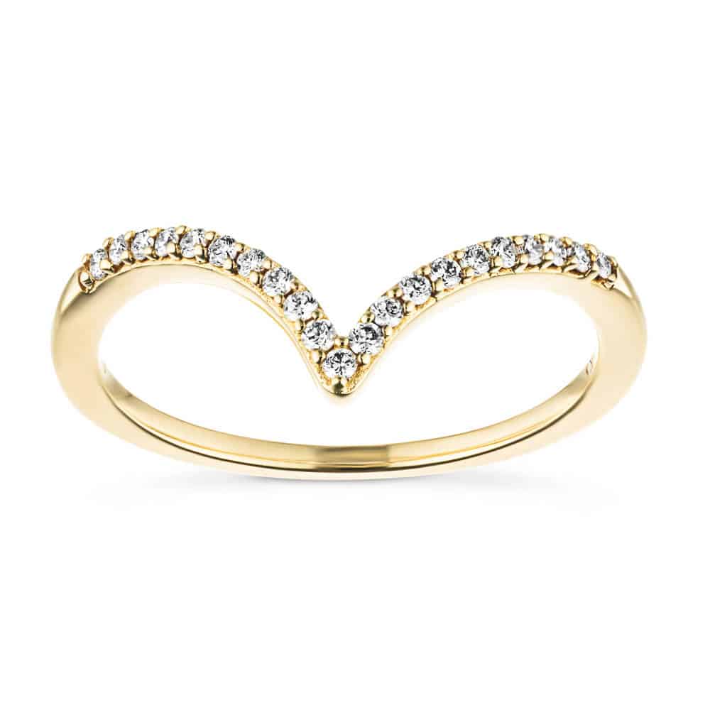 Deep V Ring with accenting recycled diamonds in recycled 14K yellow gold | v shaped fashion ring accenting recycled diamonds recycled 14K yellow gold