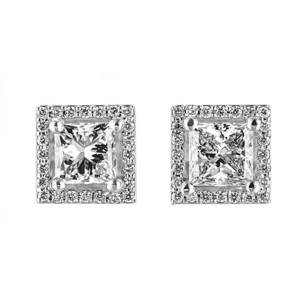 Princess shape lab-grown diamonds in 14k white gold | Princess shape diamond and white gold earrings