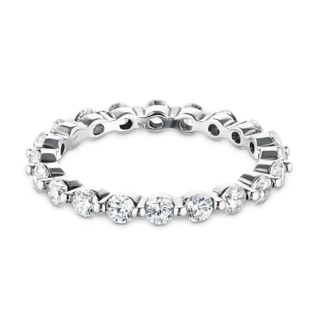 Shown in 14k White Gold|Flux diamond eternity band with 1ct recycled accenting diamonds in 14k white gold