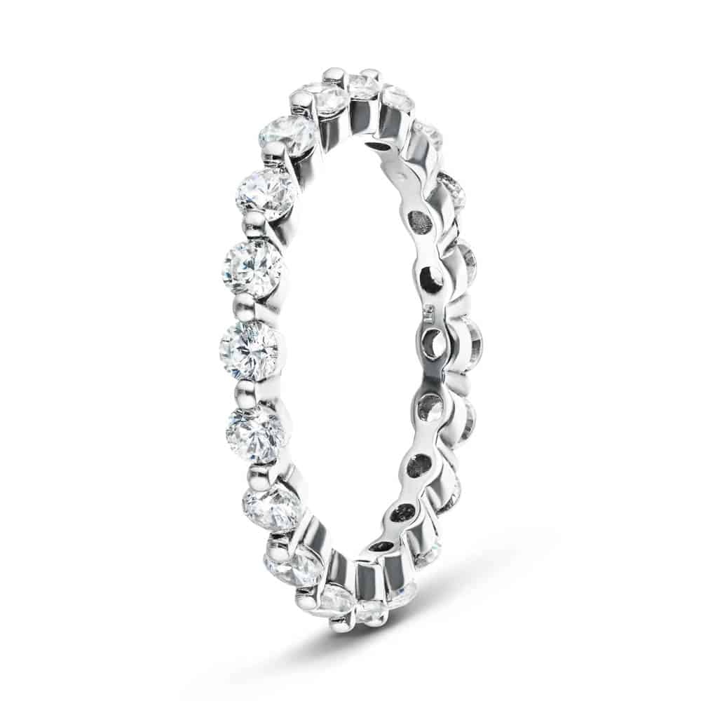 Shown in 14k White Gold|Flux diamond eternity band with 1ct recycled accenting diamonds in 14k white gold