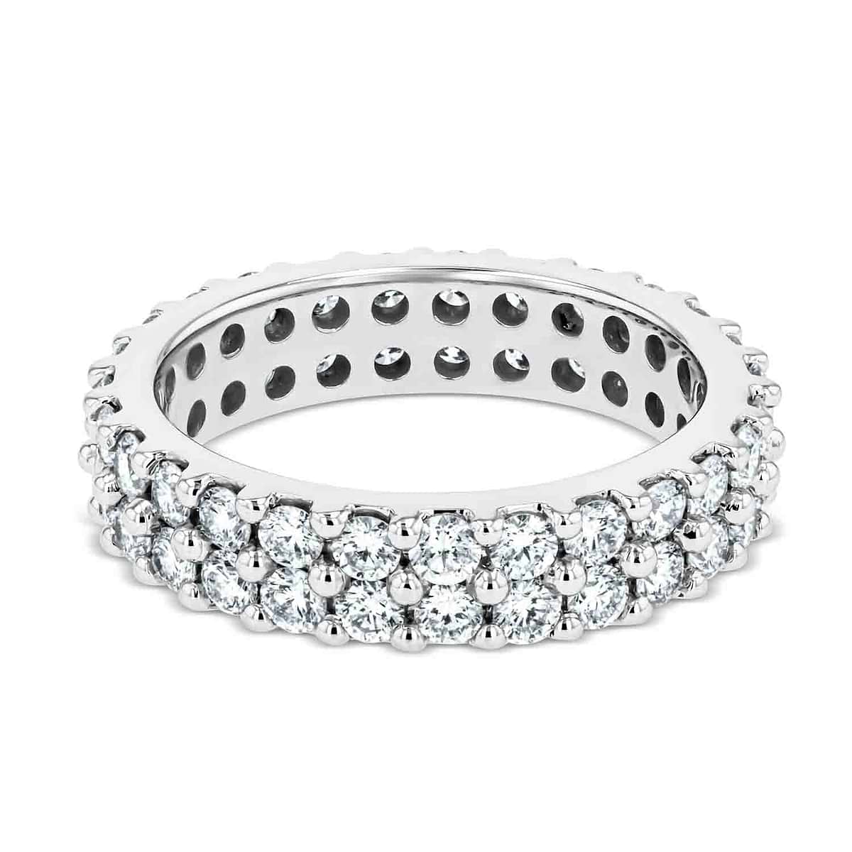 Golden Wedding Band Shown in 14K White Gold|double eternity band ring in 14k white gold