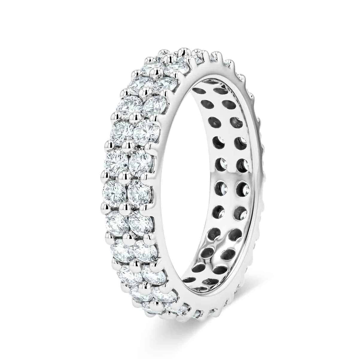 Golden Wedding Band Shown in 14K White Gold|double eternity band ring in 14k white gold
