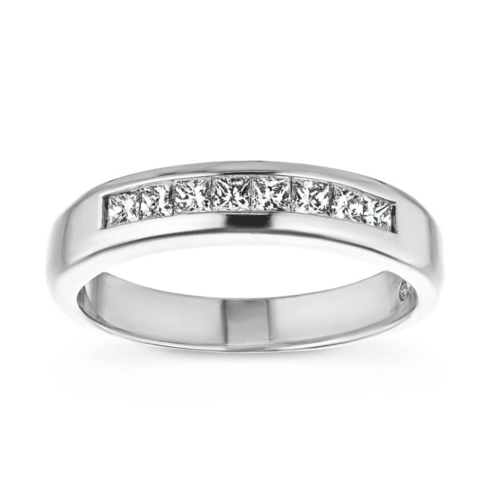 Channel set diamond wedding band made to fit the Melanie Engagement Ring in recycled 14K white gold| channel set diamond wedding band made to fit melanie engagement ring