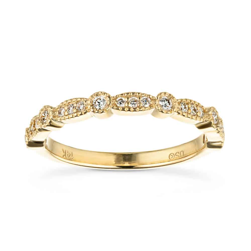 Diamond accented wedding band with filigree detail in recycled 14K yellow gold made to fit the Paris Engagement Ring | matching wedding band Diamond accented wedding band with filigree detail in recycled 14K yellow gold made to fit the Paris Engagement Ring