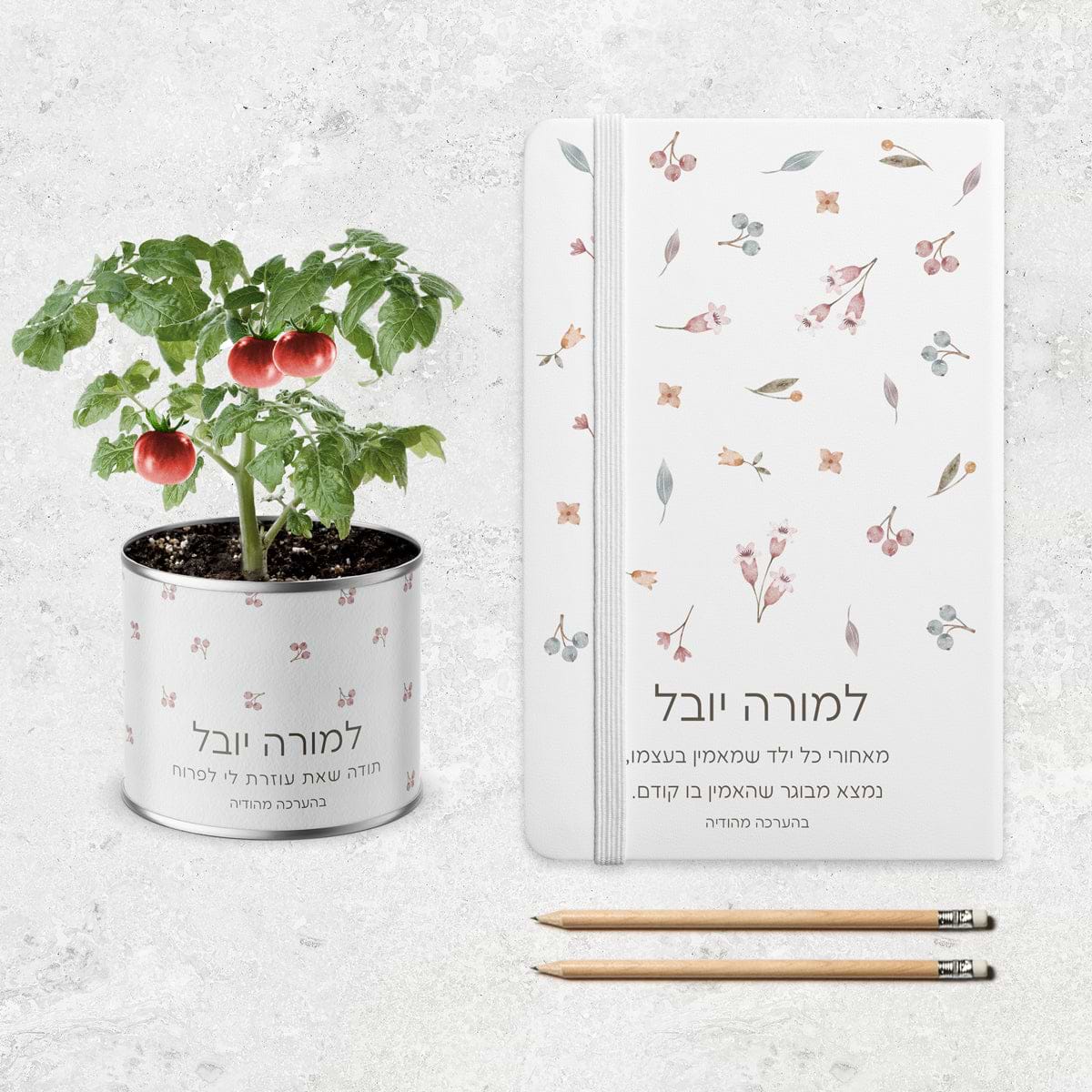 מארז מתנה למורה - מחברת - עציץ - אביב