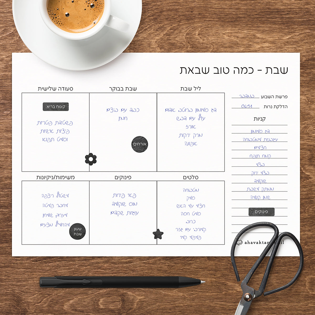 פלאנר - תכנון שבת - ציפחה