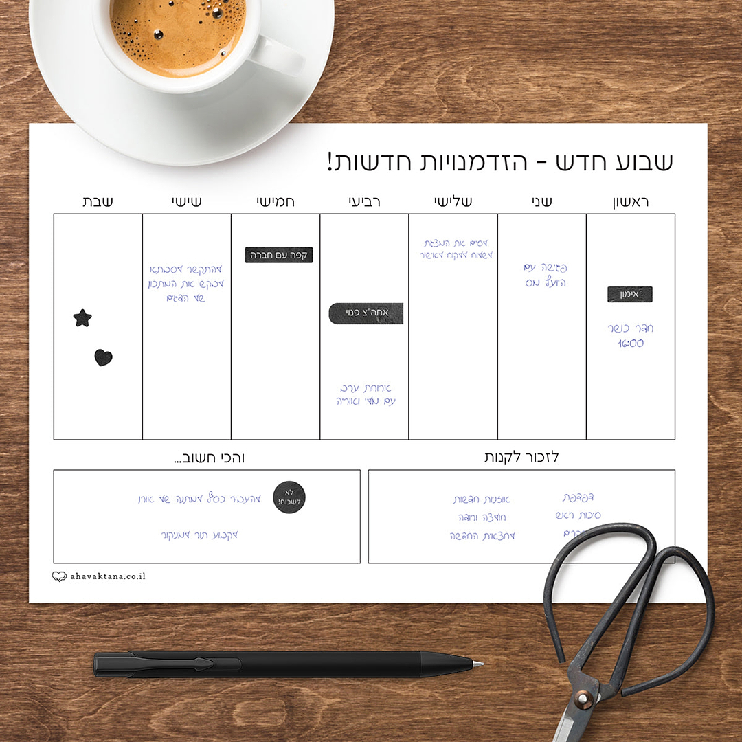 פלאנר - תכנון שבועי - ציפחה