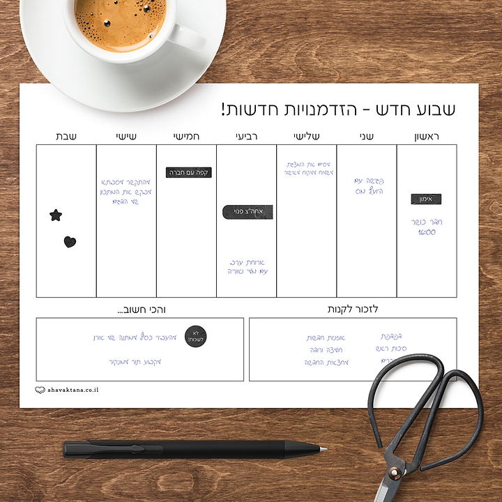 פלאנר - תכנון שבועי - ציפחה