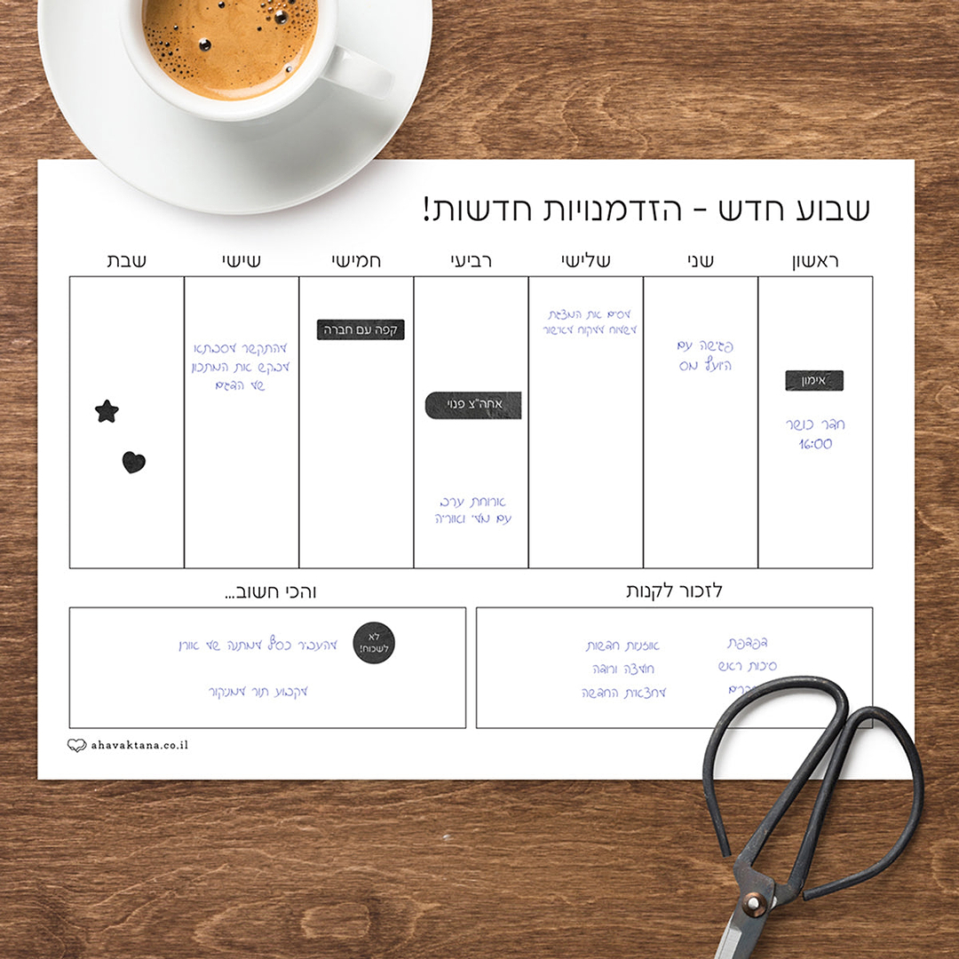 מארז פלאנר - תכנון שבועי - ציפחה