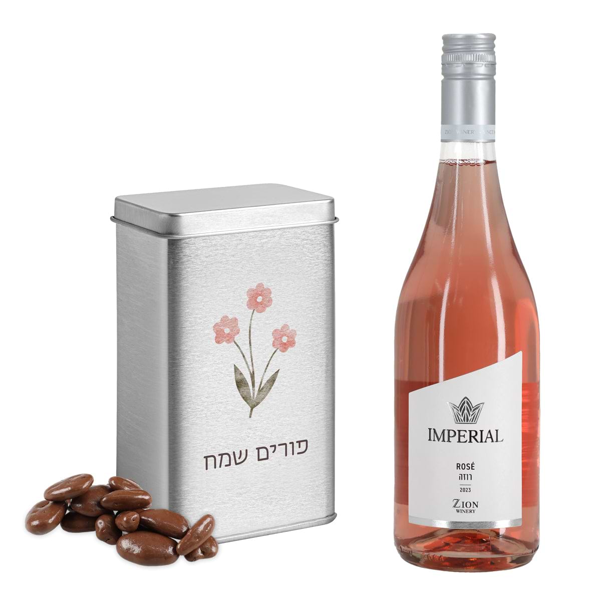 בקבוק יין קטן + מארז שוקולד - פורים שמח