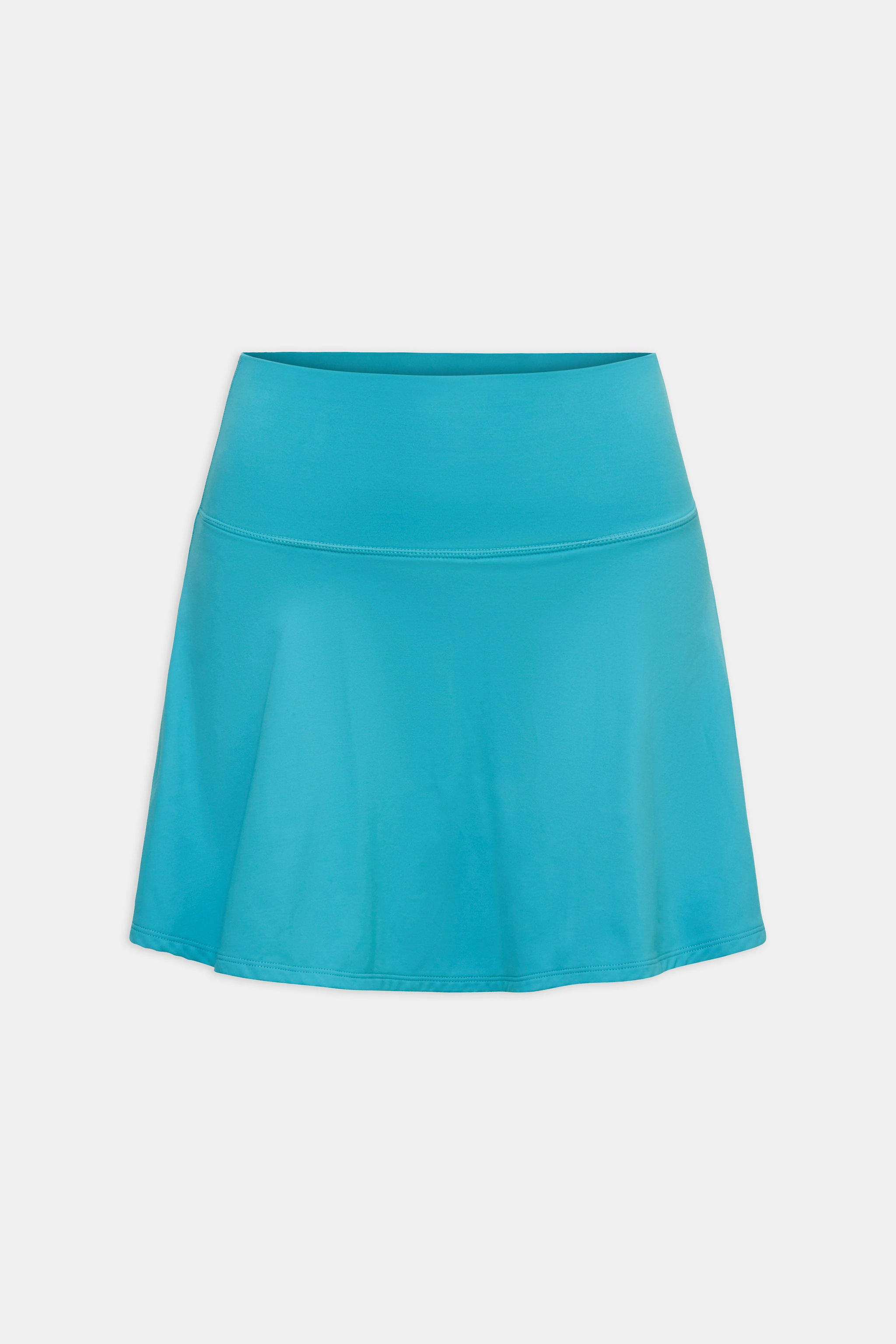 A bright blue athletic skirt with a wide waistband, displayed against a plain white background.