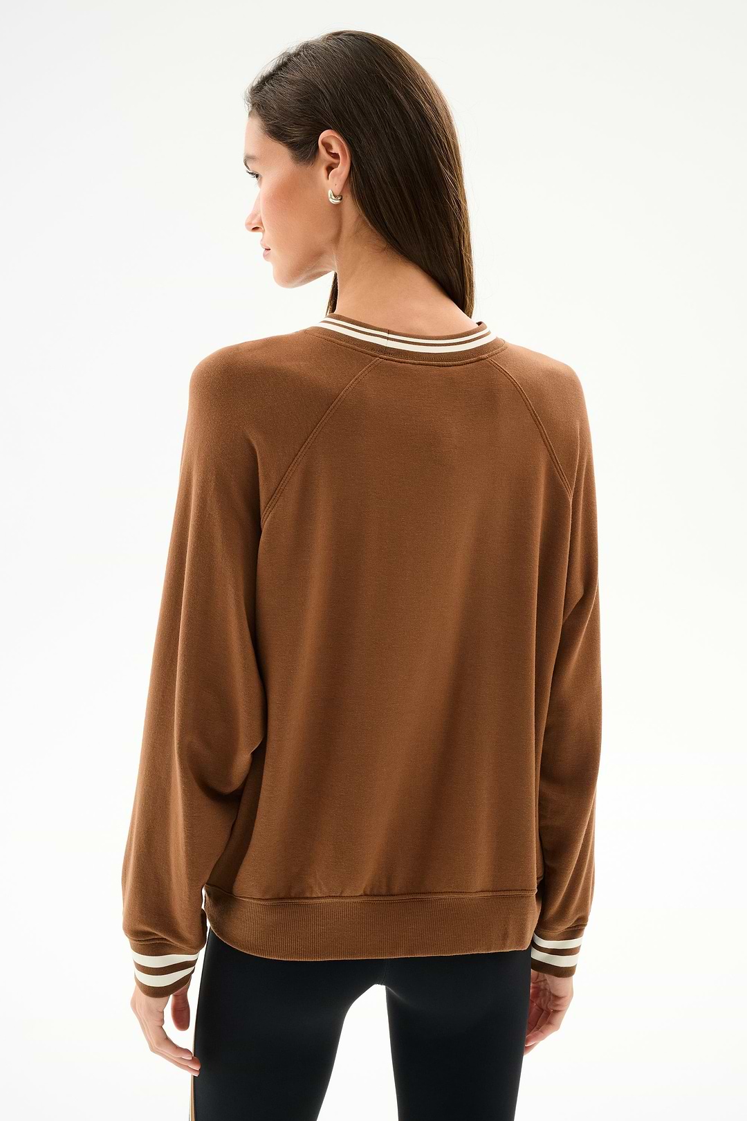 Andie Oversized Fleece Varsity Stripe Sweatshirt - Toffee/Splits59