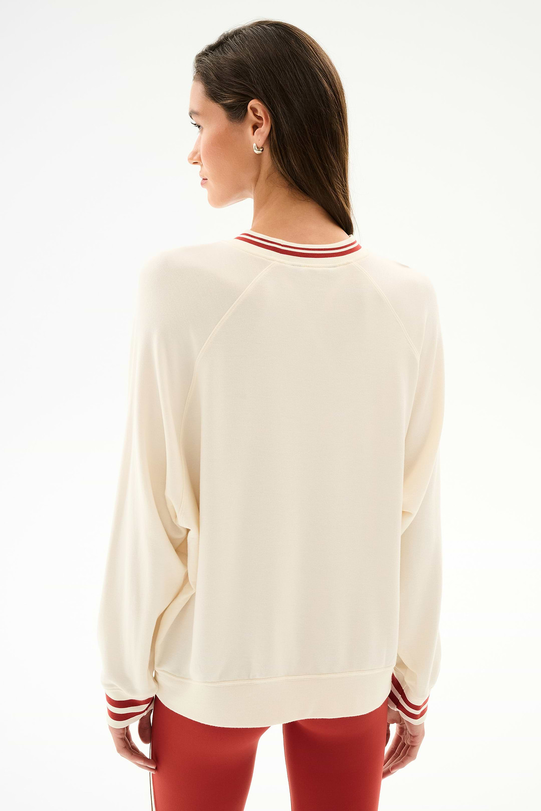 Andie Oversized Fleece Varsity Stripe Sweatshirt - Creme/Splits59