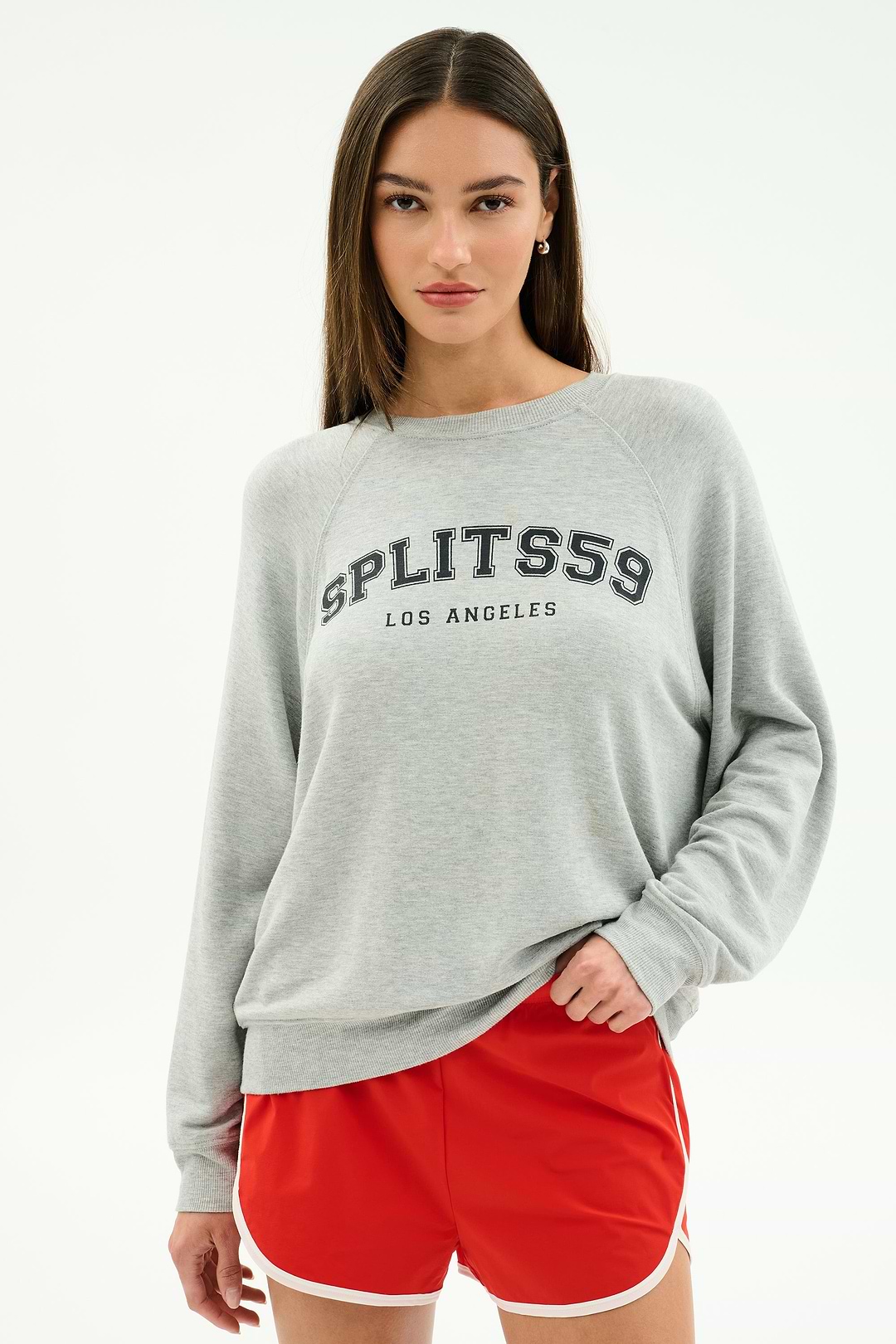 Andie Oversized Fleece Varsity Graphic Sweatshirt - Heather Grey