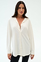A woman with long brown hair models the SPLITS59 Kate Airweight Lite Button Down in white, paired with black pants, standing against a plain white background.