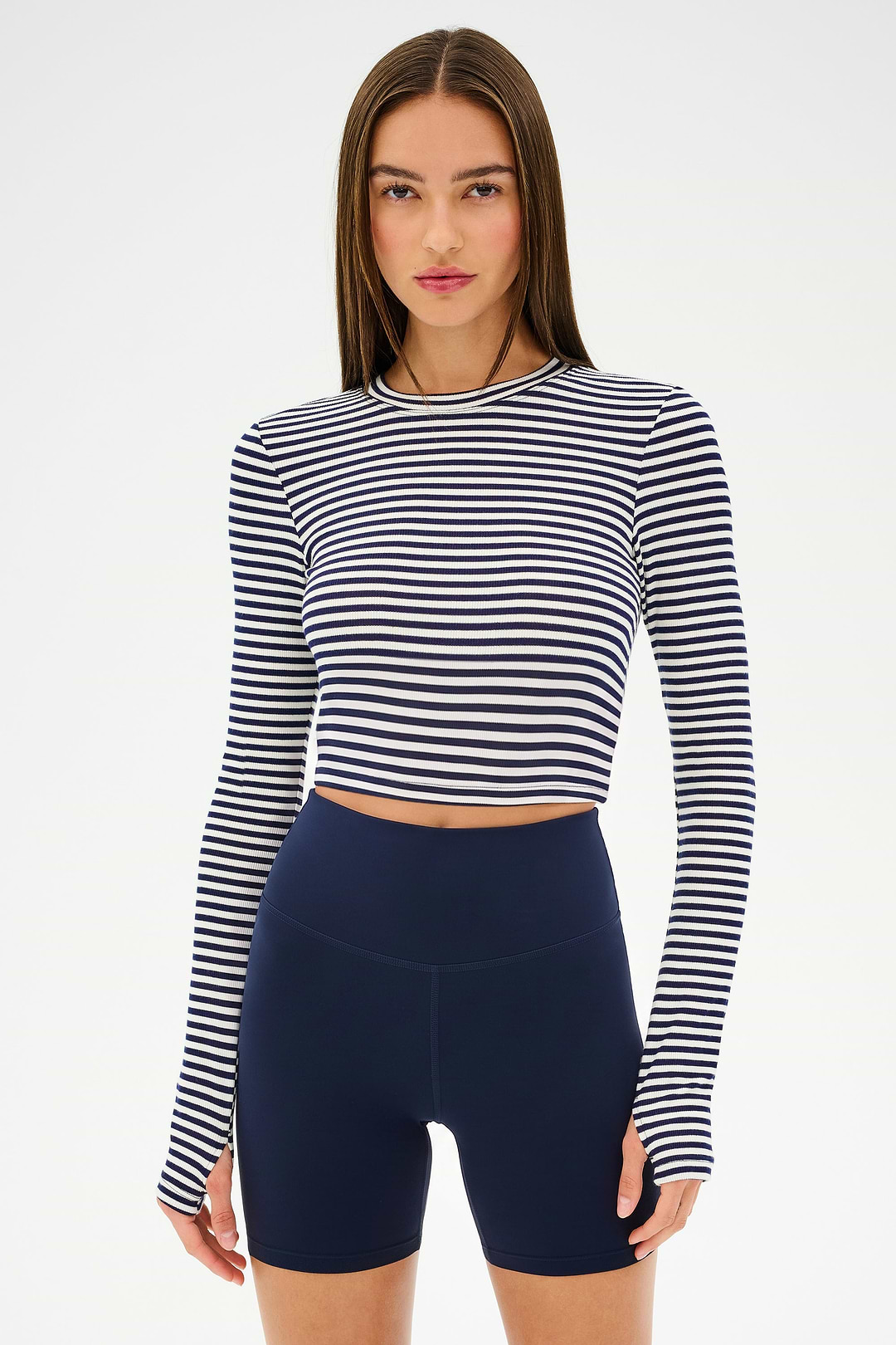 Louise Rib Long Sleeve Crop - White/Indigo Stripe – SPLITS59