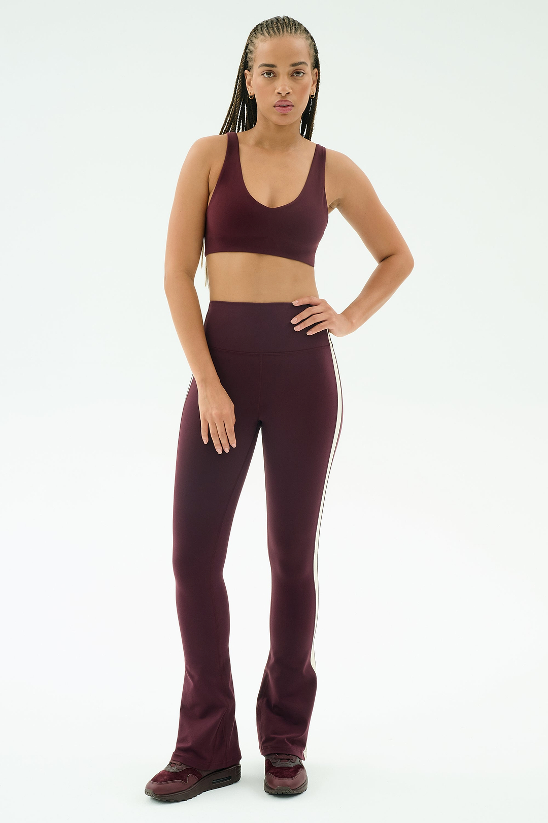 Raquel High Waist Flared Legging - Dark Cherry/Creme – SPLITS59