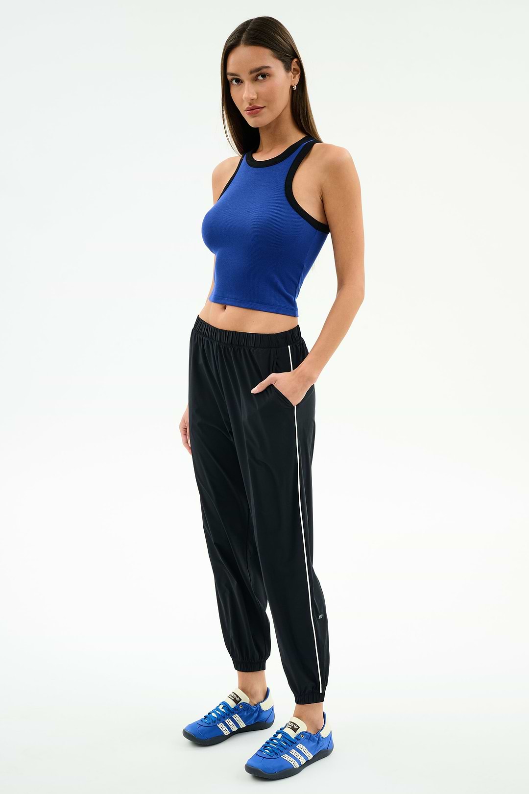 Megan Woven Nylon Jogger w/ Piping - Black/Creme – SPLITS59