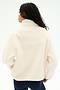 A person with long braided hair models the SPLITS59 Reese Sherpa Half Zip Pullover in Creme/Indigo, crafted from soft 100% polyester, shown from the back and paired with dark leggings against a plain white background.