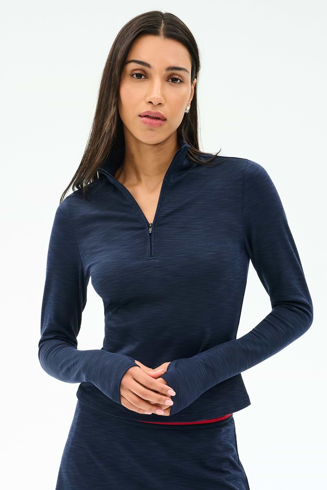 Stevie Active Rib Half Zip Waist Length - Heather Indigo – SPLITS59
