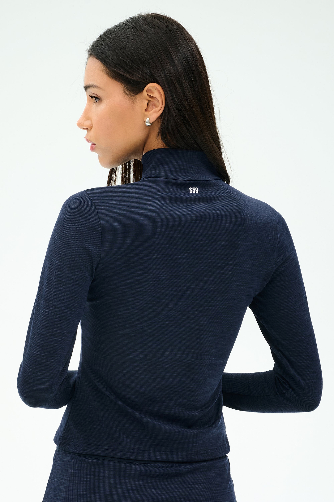 Stevie Active Rib Half Zip Waist Length - Heather Indigo – SPLITS59