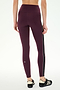 A person is shown from the back against a plain white background wearing SPLITS59 Margot Rigor Legging in Dark Cherry/Black, featuring a high-waisted fit, a black side stripe, and paired with black sneakers; the high performance fabric of these leggings makes them ideal for gym workouts.