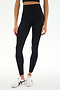 A person wearing SPLITS59's Sprint High Waist Rigor 7/8 leggings in black, paired with a black crop top and white sneakers, stands against a plain white background.