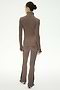 A person stands facing away, wearing the SPLITS59 Raquel High Waist Supplex Flare pants in Lentil/Black, styled with a fitted taupe turtleneck, against a plain white background.