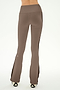 A person is seen from the back, standing on a white background, wearing the SPLITS59 Raquel High Waist Supplex Flare pants in Lentil/Black—a high-waisted brown flare style with black side stripes, crafted from a soft nylon-spandex blend.